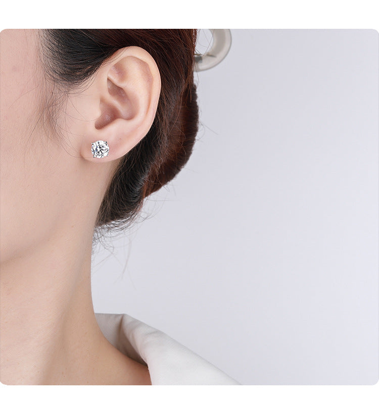 Exclusive for cross-border s925Silver Genuine Moissanite Four-Prong Earrings Elegant Simple Moissanite Gift Earrings Source
