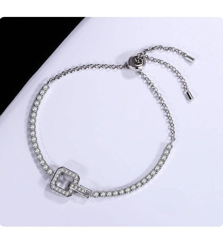 New Hot Selling Square Buckle Moissanite Bracelet for Women925Pure Silver Light Luxury Elegant Women's Style TikTok Kuaishou Live Wholesale