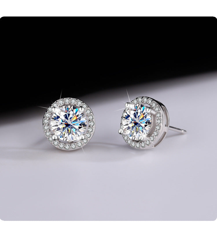 s925Pure Silver Genuine Moissanite Round Stud Earrings Elegant Simple Moissanite Gift Ear Jewelry Live Streaming Source