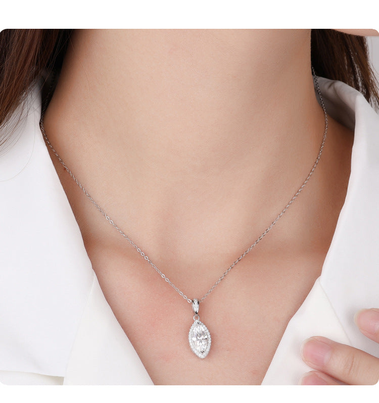 Europe and america cross border S925Silver Horse Eye Moissanite Full Diamond Necklace for Women, Elegant and Simple Versatile Collarbone Chain, Factory Wholesale