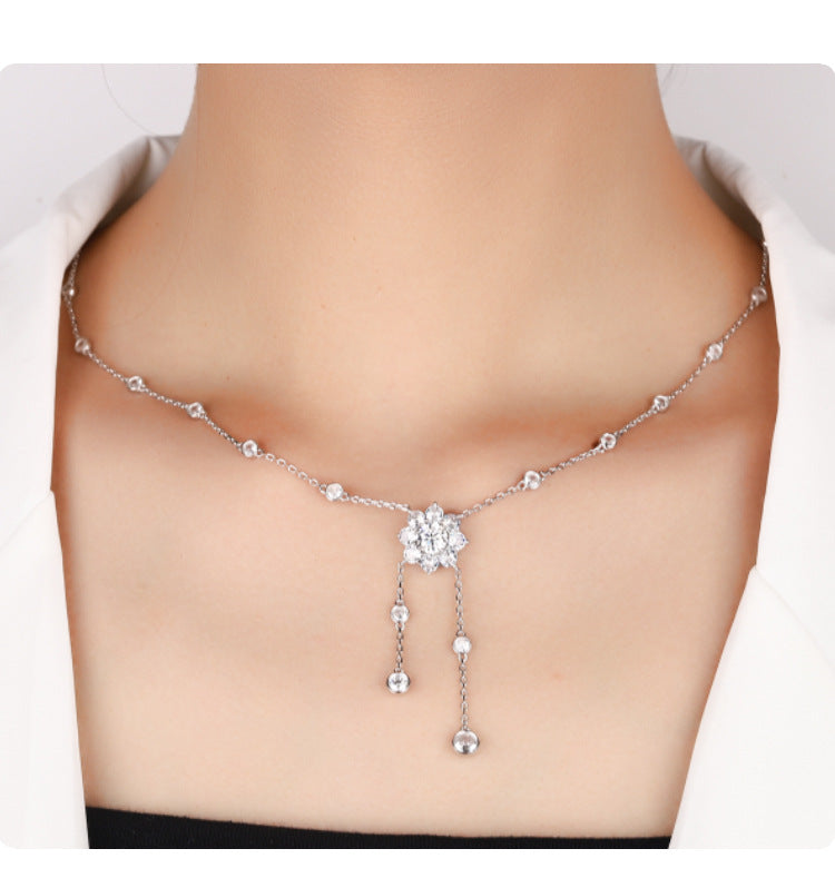 Cross-Border S925Pure Silver Tassel Bubble Rose Necklace for Women, Ultra Luxurious Design, Light Luxury Jewelry, Factory Wholesale