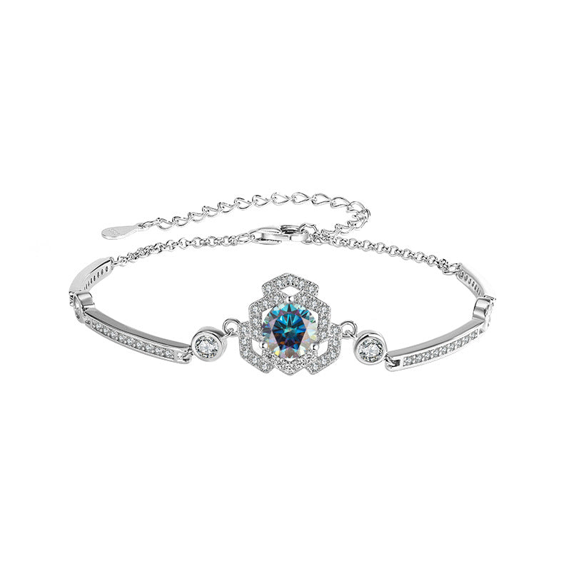 S925Silver Moissanite Rose Bracelet Moissanite Camellia Simple Style TikTok Kuaishou Live Streaming Factory Direct Sale