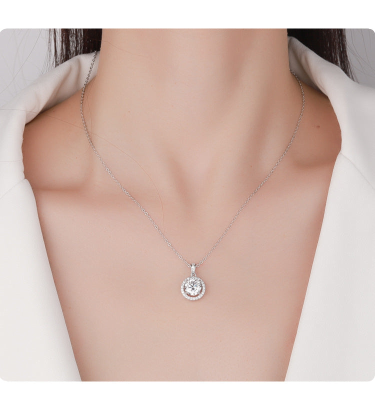 Cross-Border S925Sterling Silver Four-Claw Round Bag Necklace for Women, Moissanite Necklace Pendant, High-End Sweater Chain, Factory Wholesale