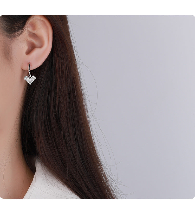 Exclusive for cross-border S925Silver Moissanite Heart Earrings Light Luxury Versatile High-end Moissanite Women's Factory Wholesale