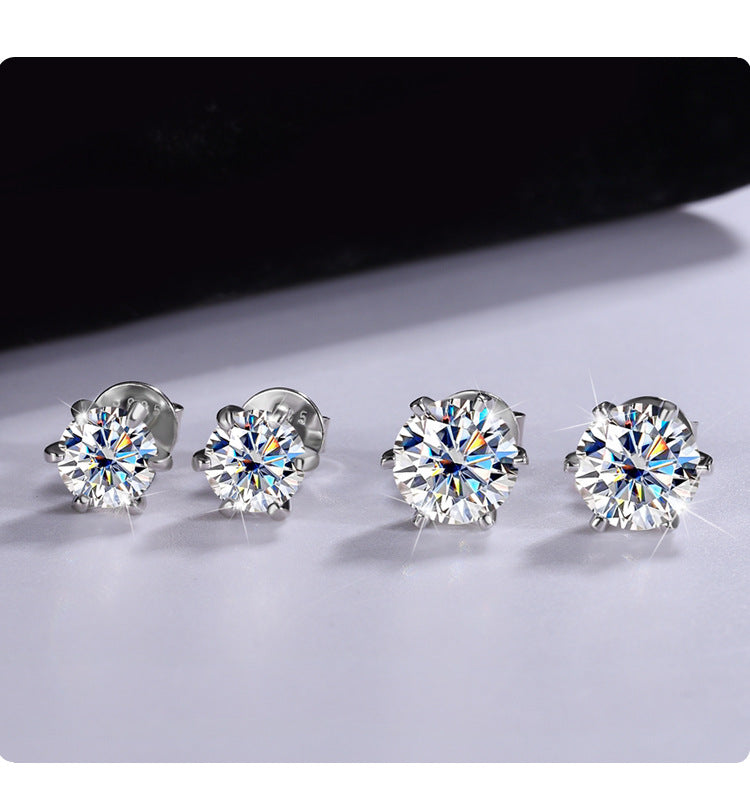 Cross-Border925Silver Moissanite Earrings Four Prong Screw Earrings 50Points1Carat 2Carat Fashion Simple Earrings