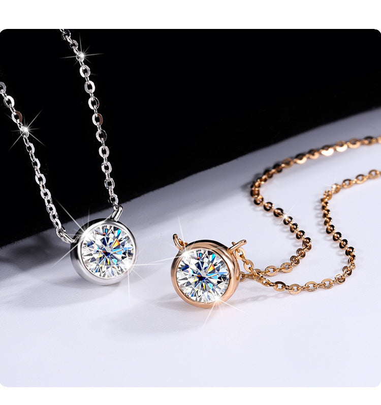 S925Pure Silver Bubble Necklace Moissanite Diamond One Carat Pendant Single Diamond Simple Luxury Versatile Collarbone Chain Wholesale