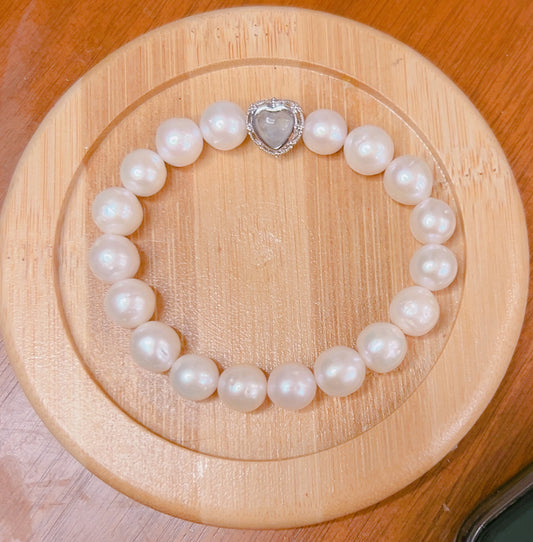 #901 Natural Pearl + Aquamarine Bracelete