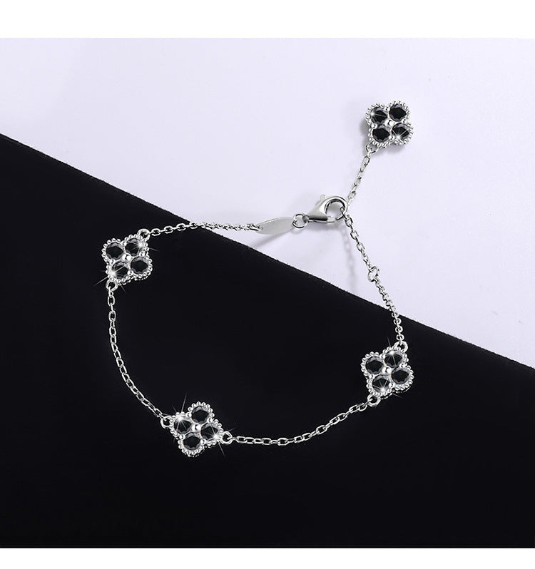 Cross-Border S925Silver Black Moissanite Four-leaf Clover Bracelet Moissanite Simple High-end Women's Bracelet Factory Direct Sale
