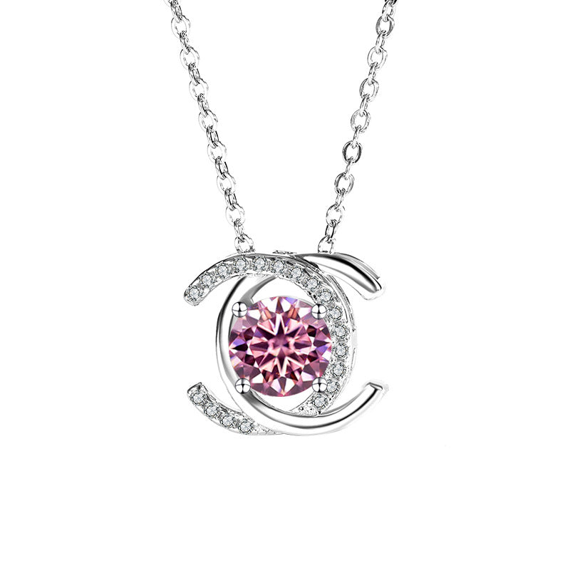 S925Sterling Silver Double C Xiaoxiangjia Necklace Moissanite Diamond Pendant Single Diamond Simple Luxury Versatile Collarbone Chain Wholesale