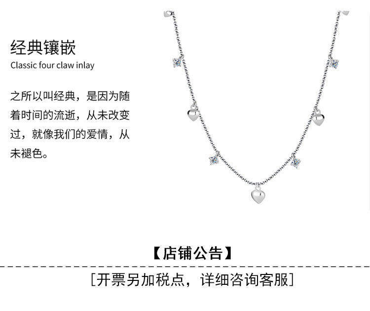S925Pure Silver Heart Tassel Dynamic Moissanite Necklace Light Luxury High-End Fairy Style Collarbone Chain Factory Wholesale