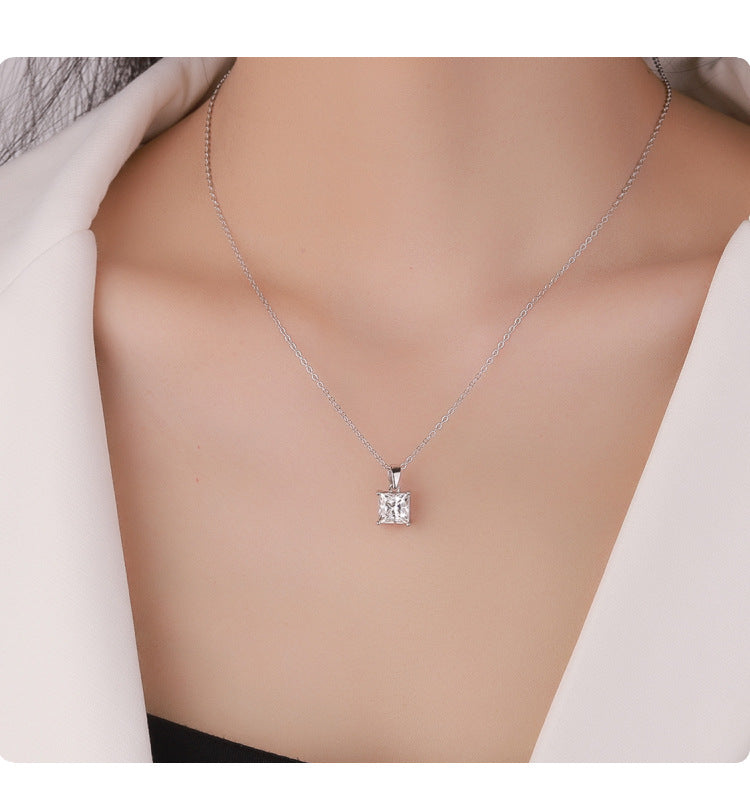 Cross-Border S925Sterling Silver Moissanite Necklace Irregular Diamond Princess Cut Pendant Women's Fashion Collarbone Chain Factory Wholesale