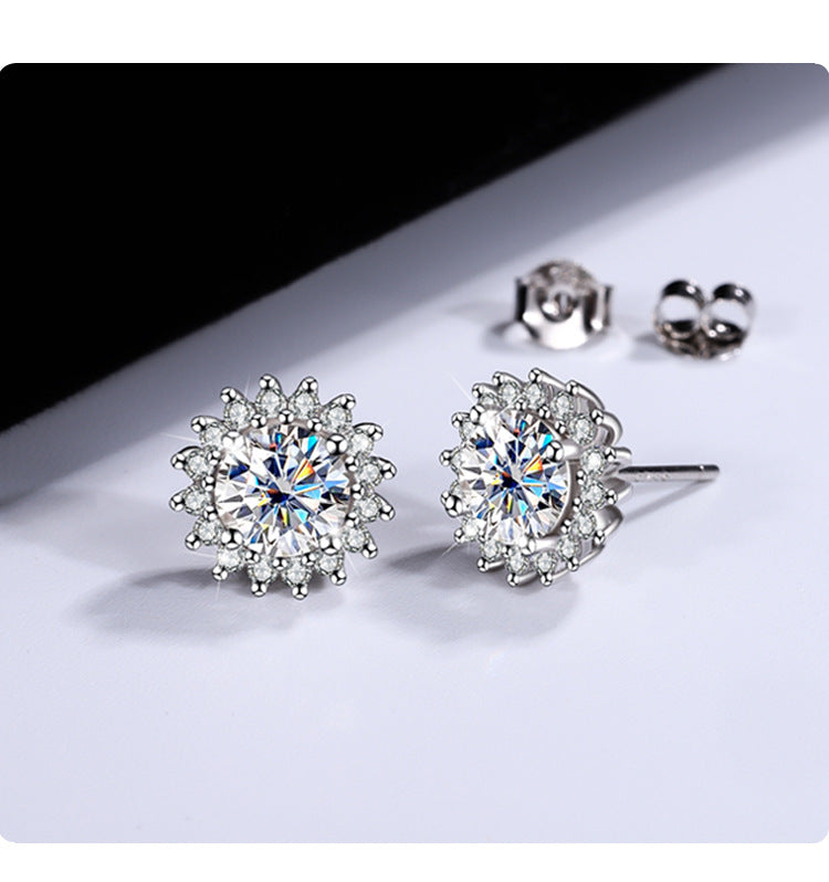 One piece dropshipping S925Pure Stone Sunflower Earrings Unisex Hip Hop Ear Jewelry High-end Jewelry Feel TikTok Wholesale