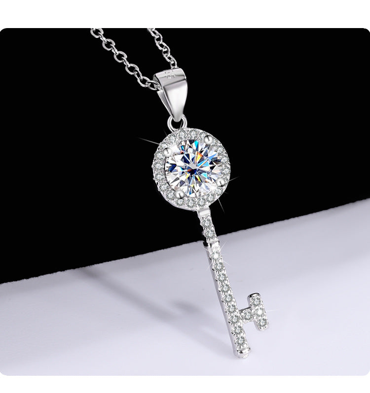 s925Sterling Silver Key Necklace Silver Pendant Moissanite Women's Classic Fashion Collarbone Chain In Stock Wholesale Jewelry