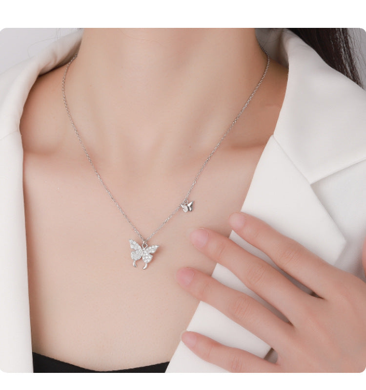 Cross-border hot selling S925Sterling Silver Butterfly Necklace for Women Korean Version Versatile Light Luxury Style Collarbone Chain Personality Fashion Wholesale