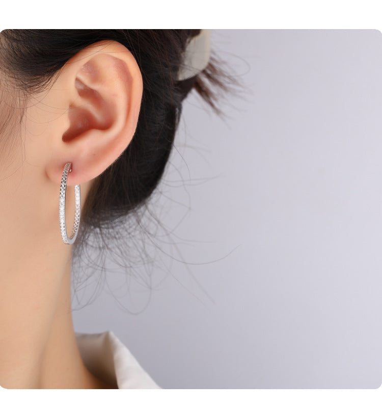 Cross-border European and American Style Large Hoop Earrings S925Sterling Silver Earrings Women's Fashion High-end Moissanite Earrings Factory Wholesale