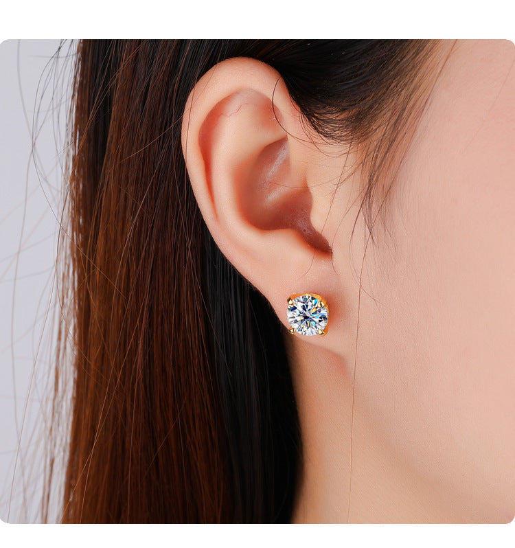 Exclusive for cross-border S925Sterling Silver Moissanite Earrings Four-Prong Screw Moissanite Stud Earrings Fashion Simple Earrings Wholesale