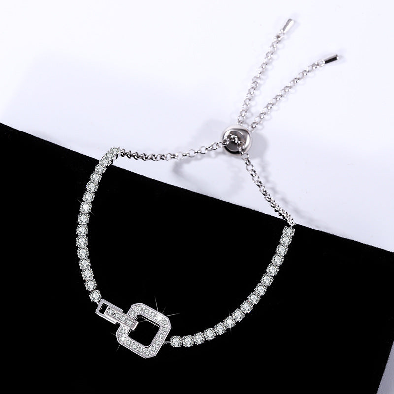 New Hot Selling Square Buckle Moissanite Bracelet for Women925Pure Silver Light Luxury Elegant Women's Style TikTok Kuaishou Live Wholesale