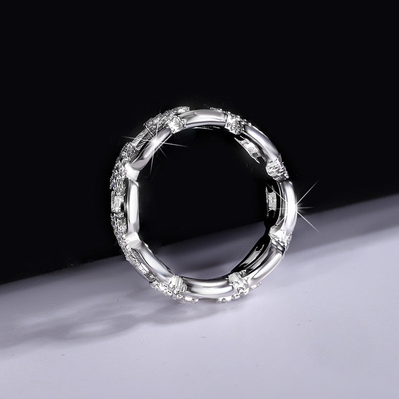 Cross-Border Europe and America s925Sterling Silver Moissanite Ring for Women, Diamond-Studded Index Finger Ring, Elegant Internet Celebrity Style ins Wholesale Silver Rings