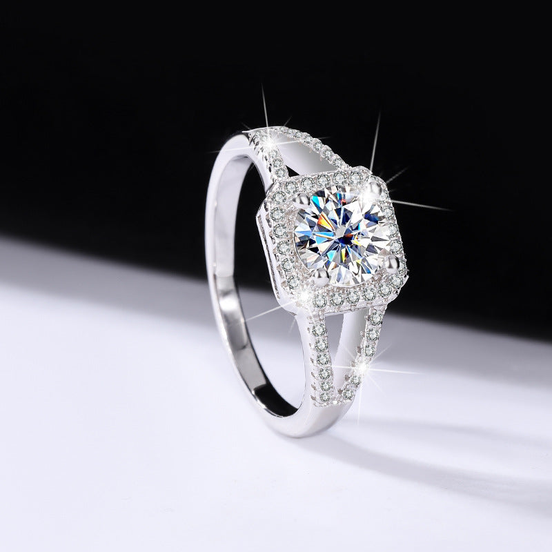 S925Sterling Silver Ring Double Row Square Moissanite Ring Proposal Wedding Women's Diamond Ring Manufacturer Wholesale Genuine Diamond Direct Sale
