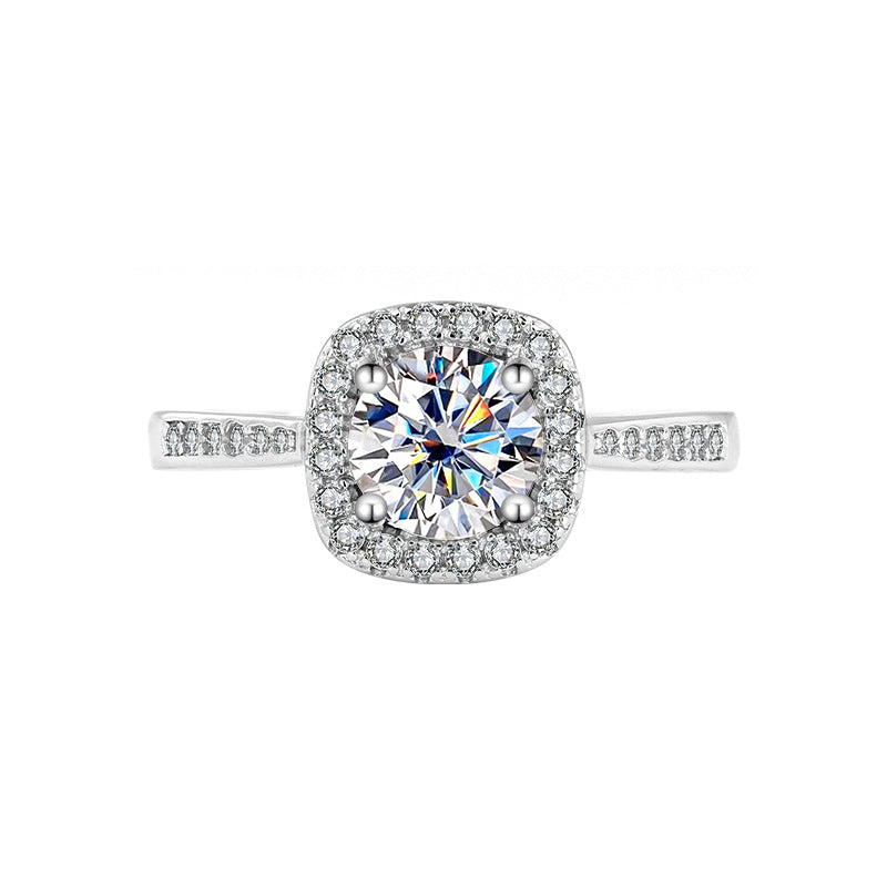 S925Sterling Silver Moissanite Ring for Women Princess Cut Square Bag Sterling Silver White Gold Diamond Imitation Proposal Engagement Wedding Diamond Ring