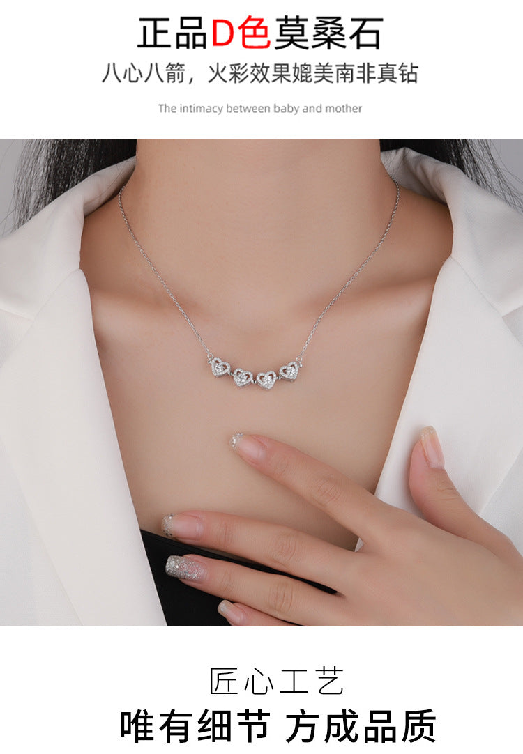 Cross-border Exclusive Pure Silver S925Four-leaf Clover Necklace for Women, Light Luxury Moissanite Diamond Collarbone Chain, Flower-shaped Pendant Wholesale