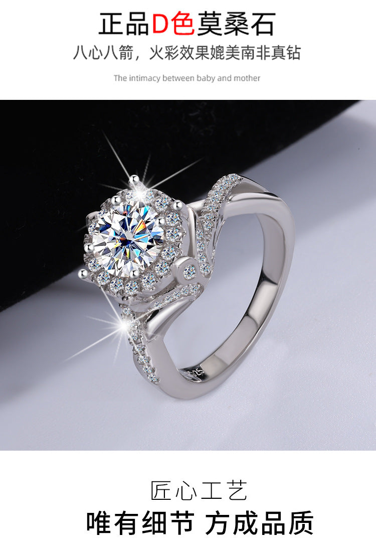 Europe and America Cross Border Hot Sale S925Pure Silver Royal Estate Moissanite Heavy Craft Luxurious Setting Women's Ring High-end Diamond Ring Wholesale