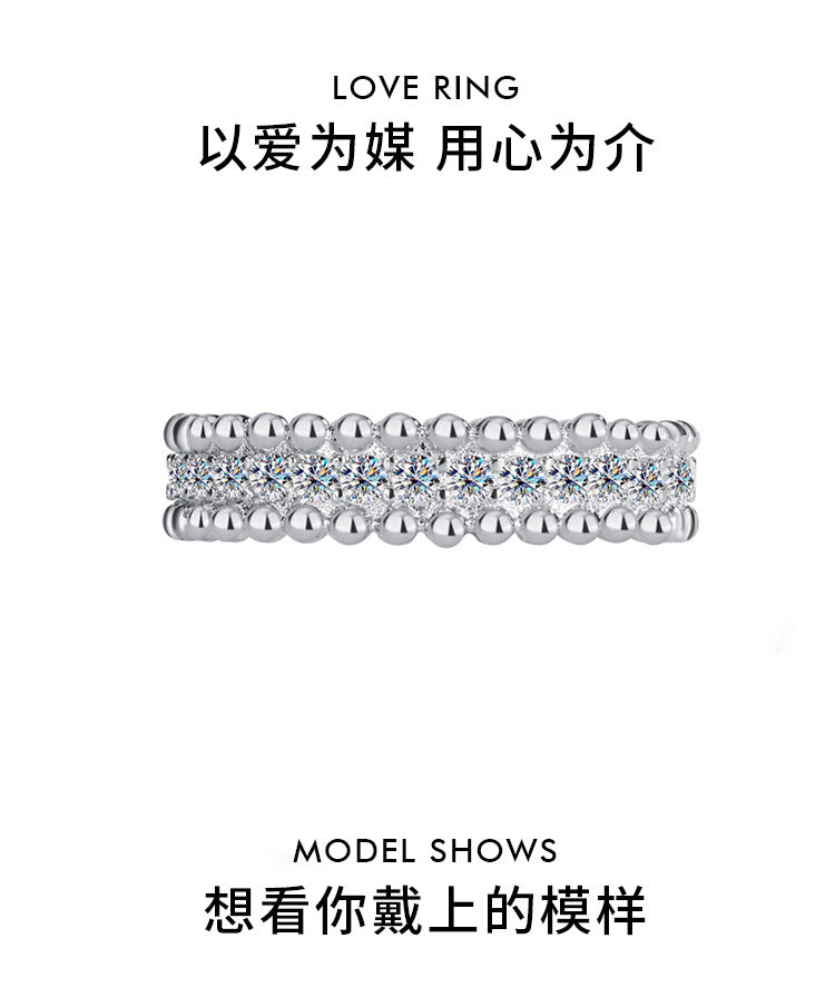 Cross-border hot selling S925Sterling Silver Kaleidoscope Bead Edge Full Diamond Ring Female Moissanite Ring Starry Sky Ring Wholesale