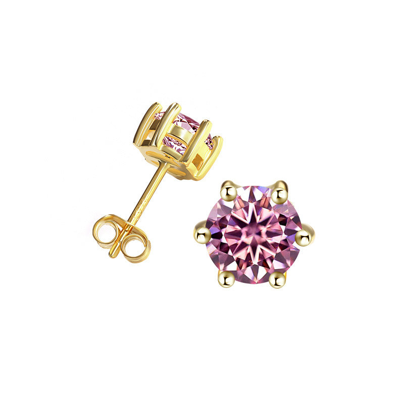 Cross-Border925Sterling Silver Gold Plated Moissanite Six-Prong Earrings1Clamosanite Gift Earrings Factory Wholesale