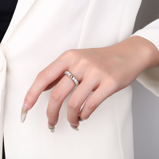 Cross-Border S925Sterling Silver Classic Cross Two-tone Row Ring Moissanite Diamond Ring Moissanite Diamond Ring Female Factory Wholesale