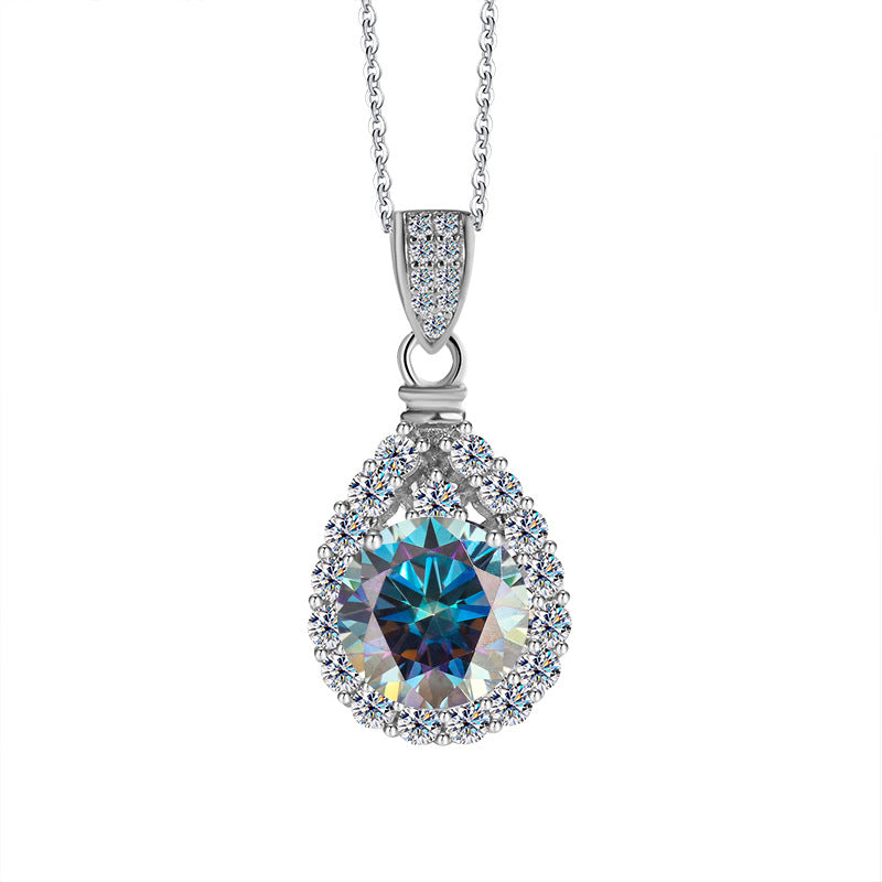 Cross-border hot selling S925Sterling Silver Moissanite Necklace for Women Water Drop Pendant High-end Fashion Versatile Necklace Wholesale