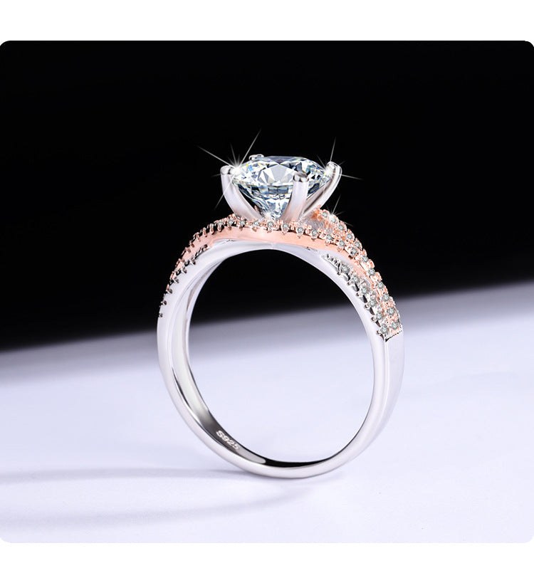 Moissanite Ring for Women Silver Ring Split Gold Exaggerated Two Colors ins Jiezi TikTok Live Moissanite Source
