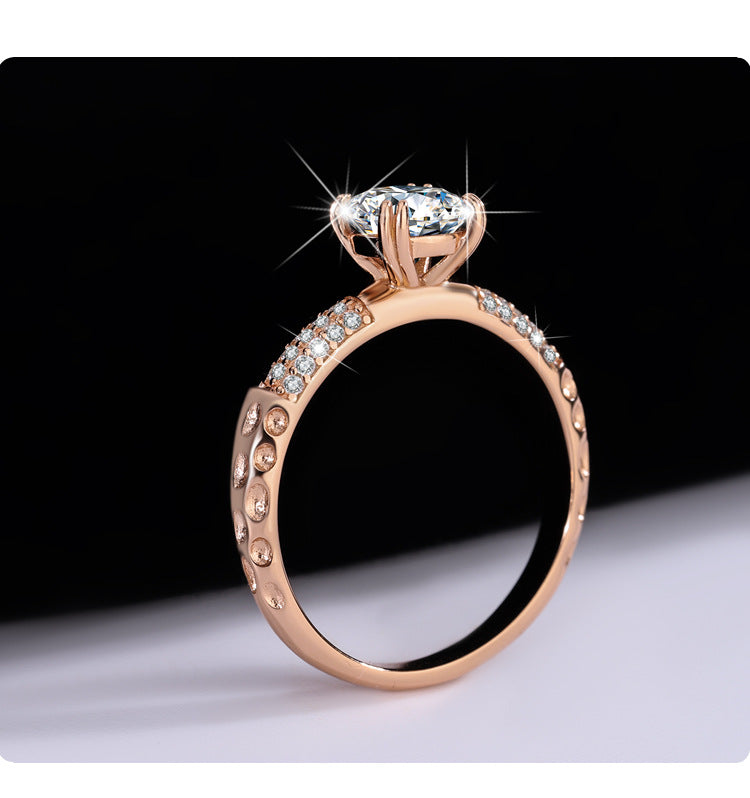 S925Sterling Silver Rose Gold Qianxun Moissanite Diamond Ring European and American TikTok Kuaishou Live Factory Wholesale Brilliant Diamond Ring