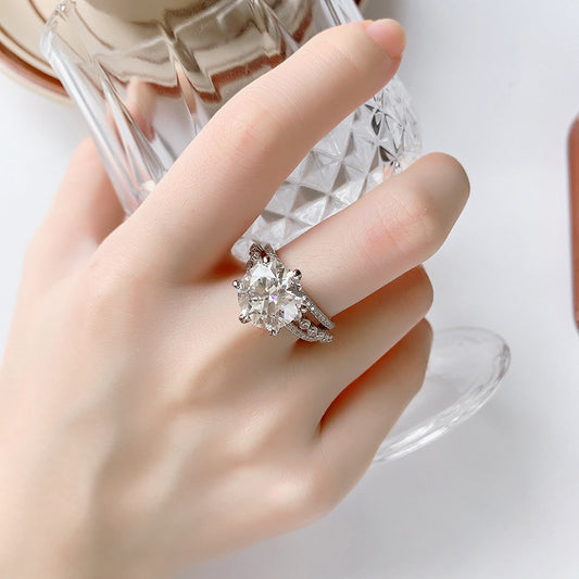 Amazon hot S925Silver Moissanite Three Lives Three Worlds Classic Six-Prong Moissanite Ring Women's Set Ring Wholesale