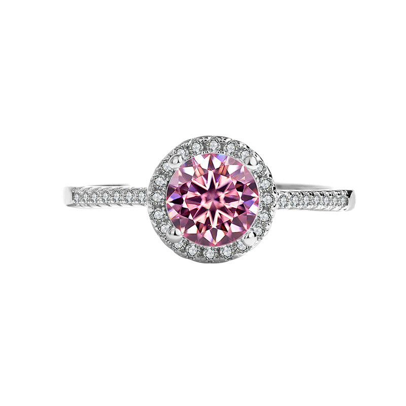 Moissanite ring s925Sterling Silver Ring Kajia One Carat Round Moissanite Wedding Women's Ring Factory Direct Sale