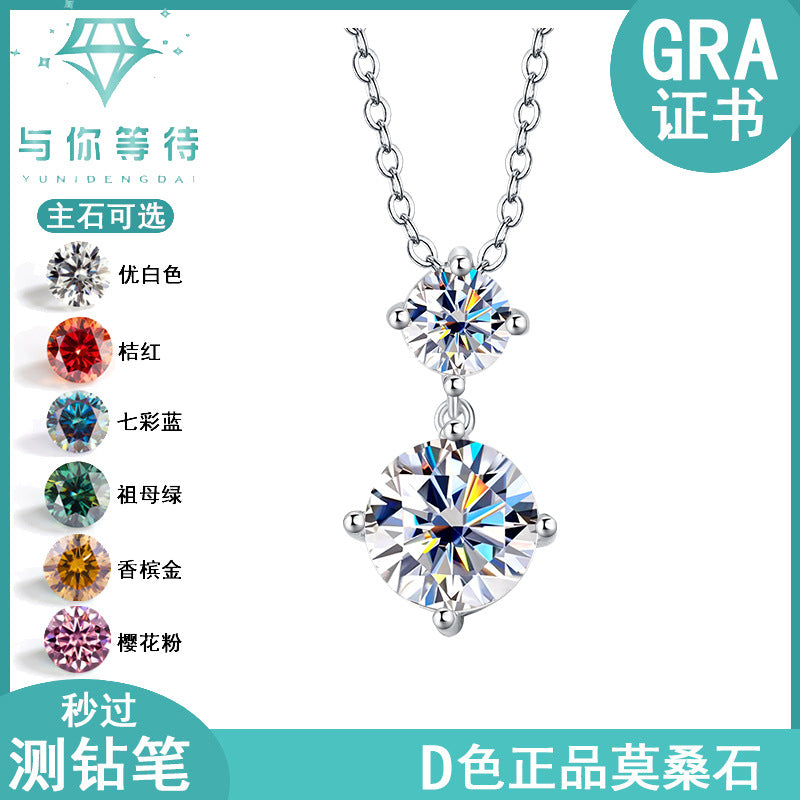 Cross-border Wholesale Direct Sales S925Sterling Silver Moissanite Gourd Necklace for Women Fashion Simple Pendant High-end Clavicle Chain