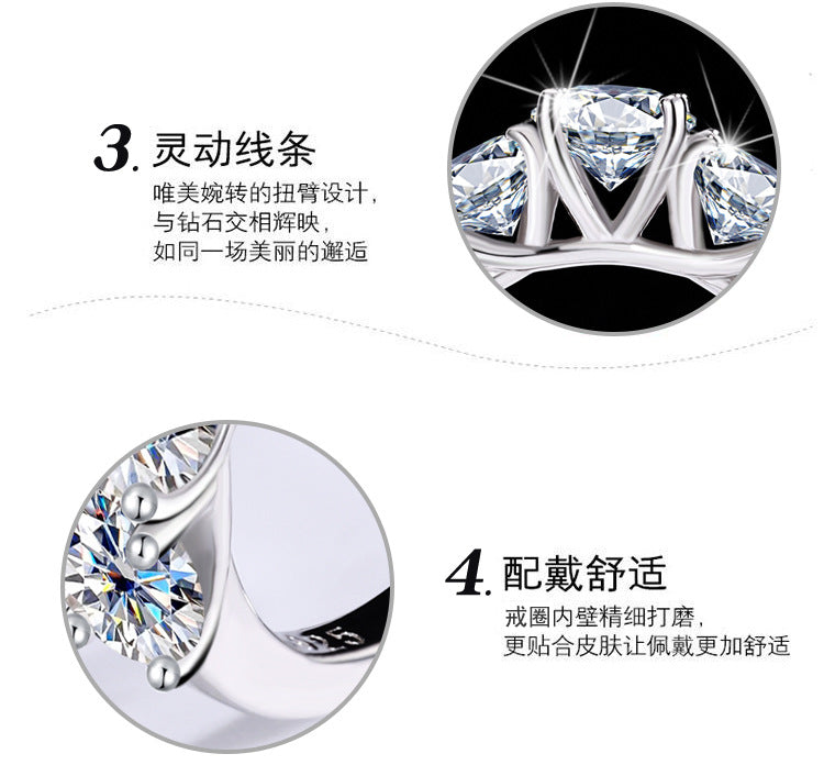 S925Silver D Genuine Moissanite Five-Star Radiance Ring for Women, Simulated Diamond Ring, Platinum-Plated Diamond Ring Wholesale