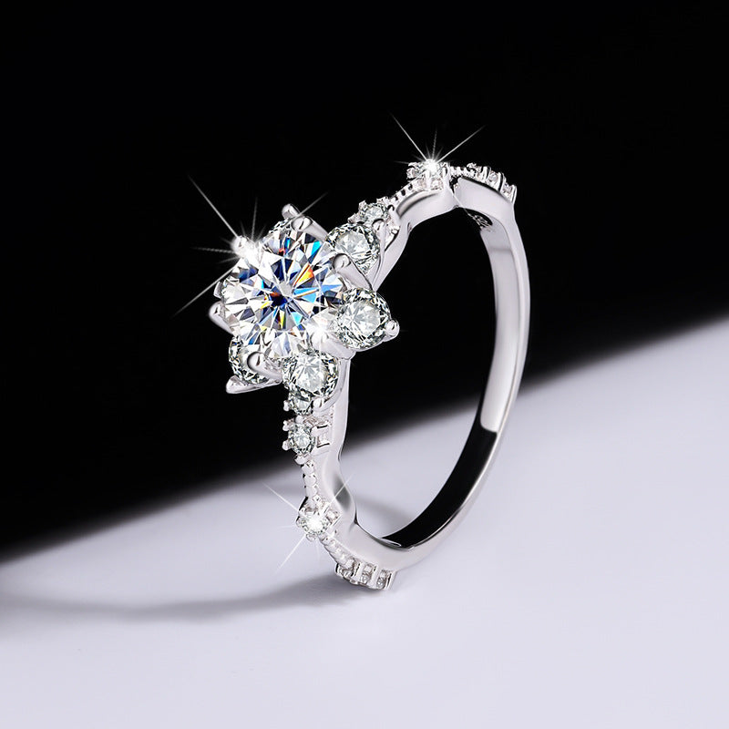 S925Sterling Silver Ring Genuine Moissanite Diamond Starlight Girl Couple Rings Wedding Proposal Gift for Girlfriend