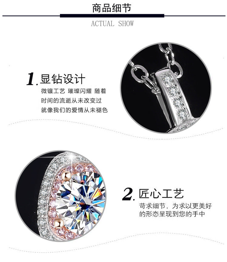 Exclusive for cross-border S925Sterling Silver Square Pendant Necklace for Women with Micro Pave Moissanite Diamond Pendant Clavicle Chain Wholesale for Live Streaming