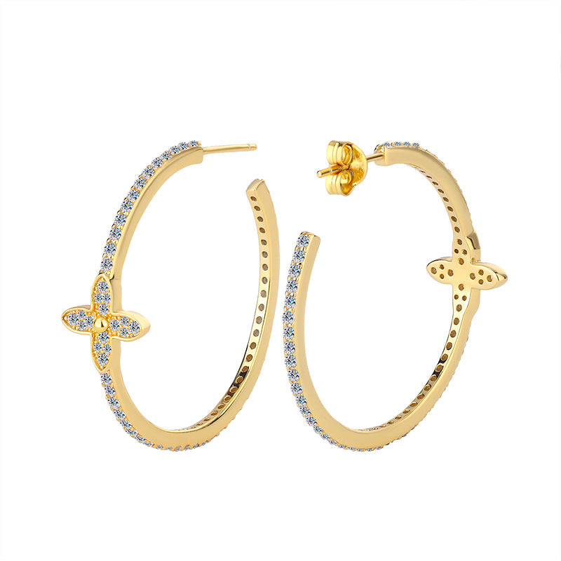 A3  S925Sterling Silver Moissanite Flower Large Hoop Earrings Elegant French Style Ear Jewelry Manufacturer Wholesale