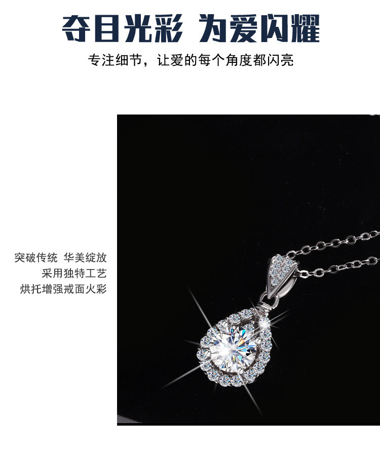 Cross-border hot selling S925Sterling Silver Moissanite Necklace for Women Water Drop Pendant High-end Fashion Versatile Necklace Wholesale