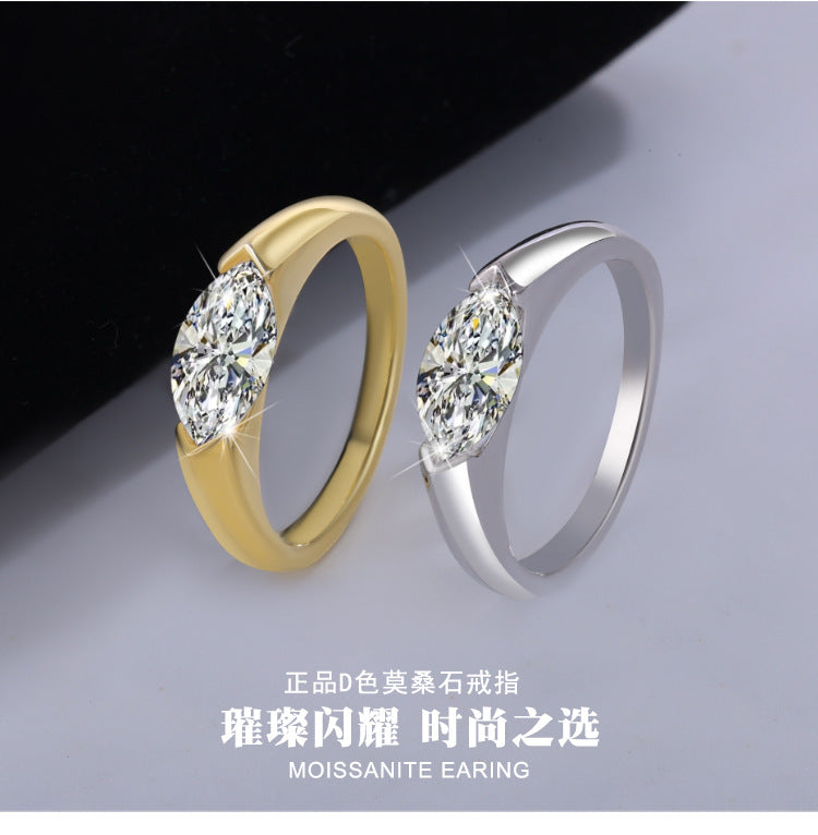 Best seller in europe and america S925Sterling Silver Moissanite Horse Eye Ring Simple Fashion High-end Classic Women's Ring Factory Wholesale
