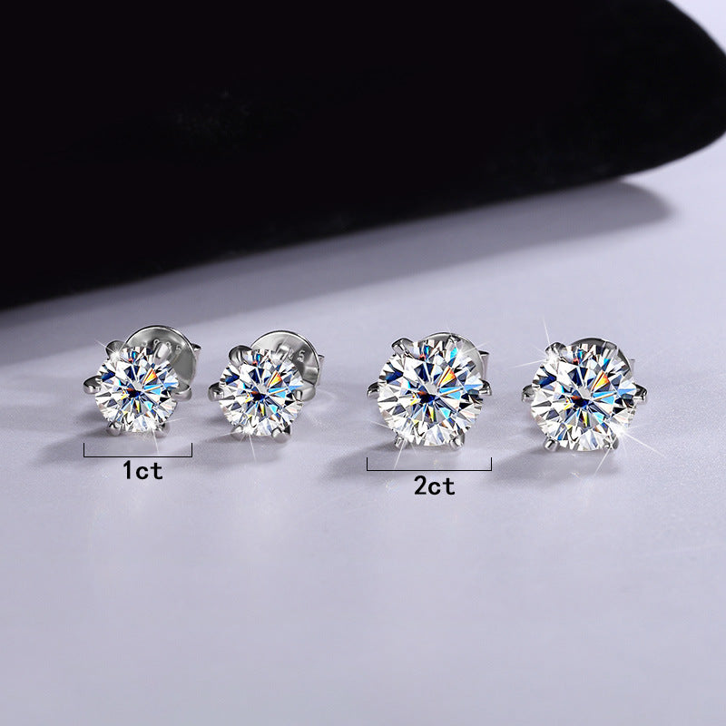 s925Silver Six-Claw Earrings for Men and Women, Threaded Earrings, Moissanite Earrings, Tiger Claw Earrings, Platinum-Plated Moissanite Earrings