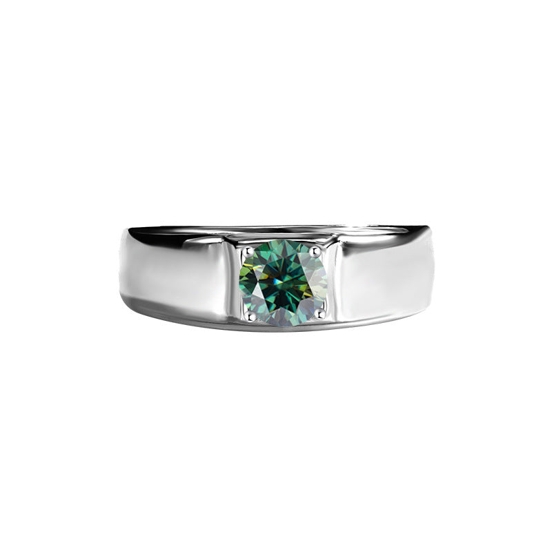 Authentic D Moissanite Ring for Men, Pure Silver, One Carat, Personalized Classic Simple Men's Ring, Smooth Surface Diamond Ring Wholesale
