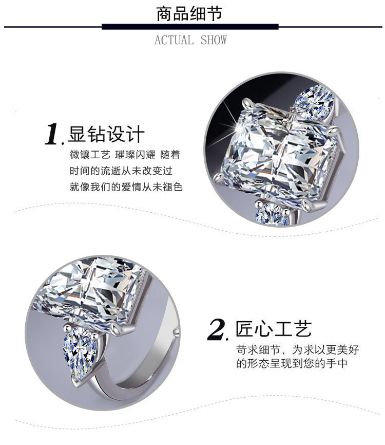 Exclusive for cross-border S925Silver Moissanite Radiant Cut Ring5 Carat Luxury Super Flash Shaped Diamond Women's Ring Wholesale