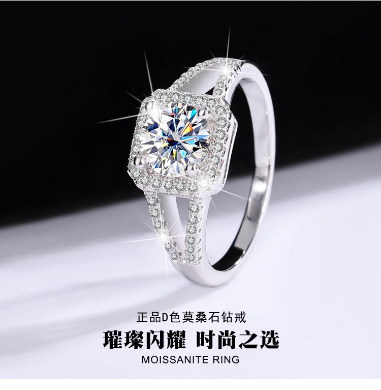 S925Sterling Silver Ring Double Row Square Moissanite Ring Proposal Wedding Women's Diamond Ring Manufacturer Wholesale Genuine Diamond Direct Sale