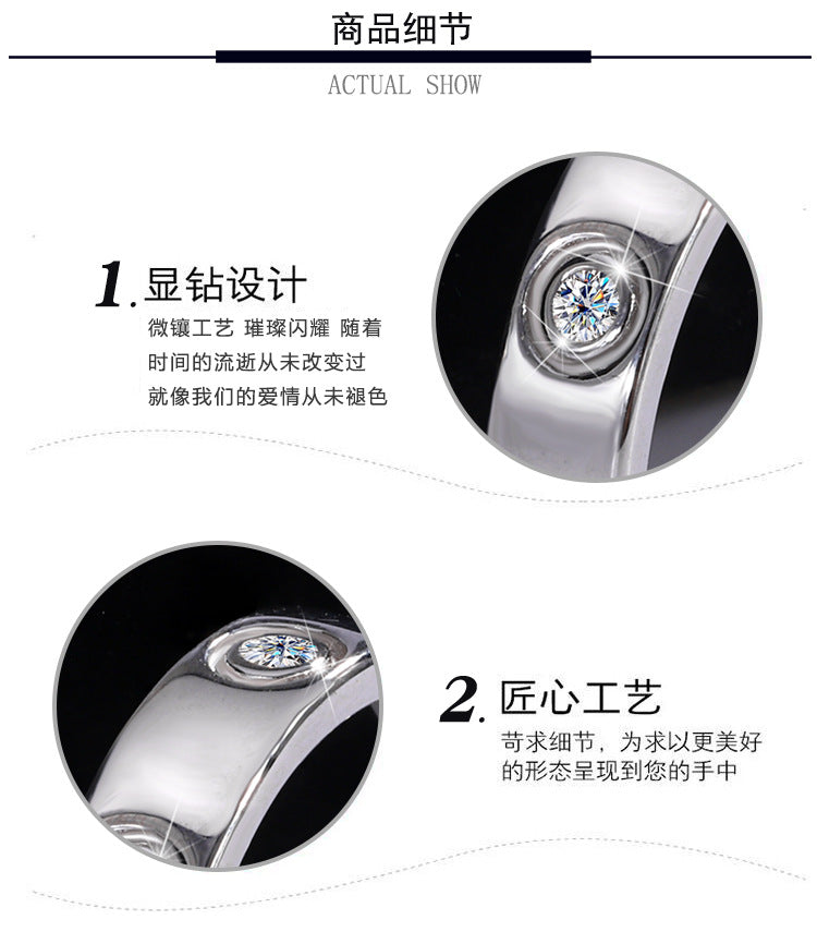 Manufacturer's Cross-Border Hot Sale925Silver Moissanite Simple7Diamond Women's Ring White Gold Diamond Simulated Diamond Ring Couple Ring