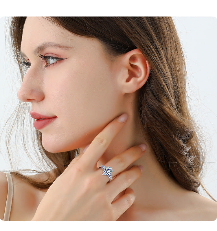 Best seller in europe and america S925Silver Moissanite Water Drop Pear-Shaped Ring with Luxurious Irregular Cut Diamonds 4Wholesale Women's Carat Rings