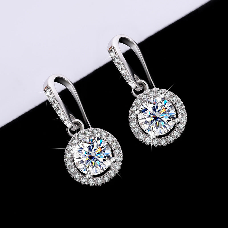 Cross-Border S925Silver Moissanite Luxury Round Stone Silver Ear Hook Source Factory Accessories Jewelry Wholesale Live Handmade
