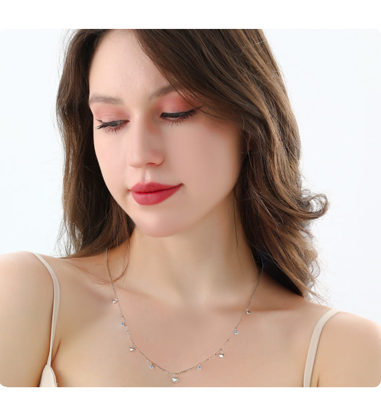 S925Pure Silver Heart Tassel Dynamic Moissanite Necklace Light Luxury High-End Fairy Style Collarbone Chain Factory Wholesale