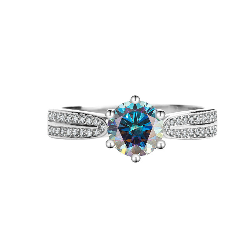 S925Silver Moissanite Starlight Queen Ring Wedding Proposal Pure Silver Ring Six-Prong Diamond Female Factory Brilliant